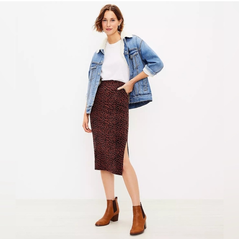 LOFT Leopard Print Midi Skirt - Black and Brown